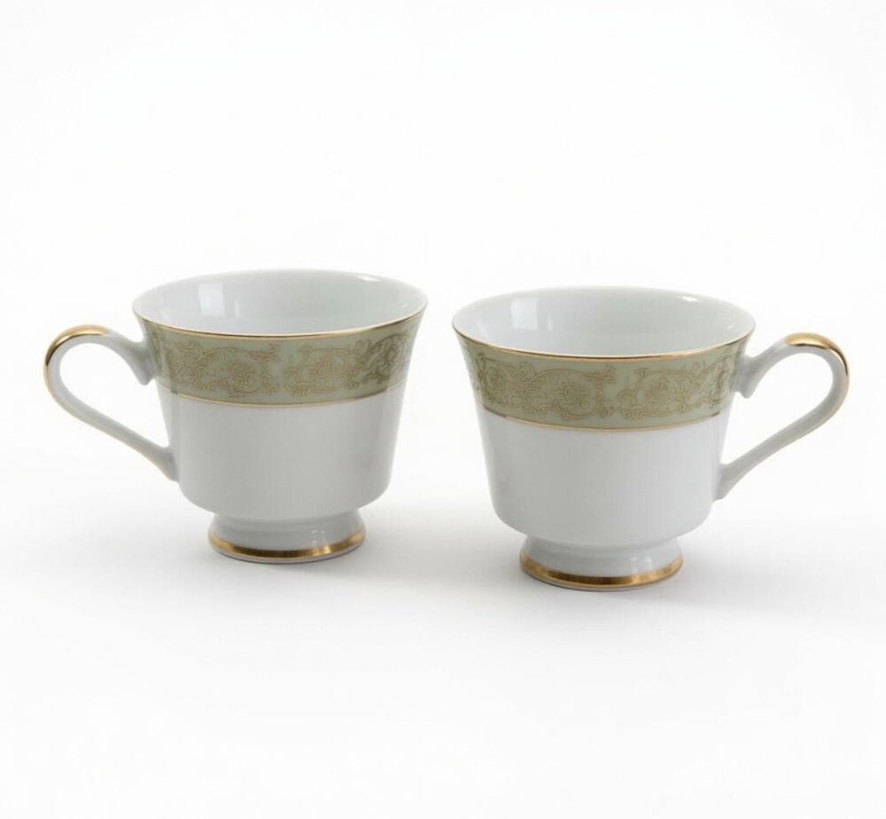 Yamaka Fine China Renaissance 2659R Teacups Set of 2, Sage Green Gold